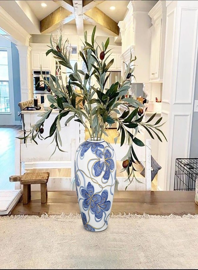 Arborus Blue and White Ceramic Vase for Home Decor - Hand-Painted Porcelain Flower Vase with Gold Accents - Chinoiserie-Inspired Home Decor Vases - 9" for Table, Shelf, or Mantel - Image 4